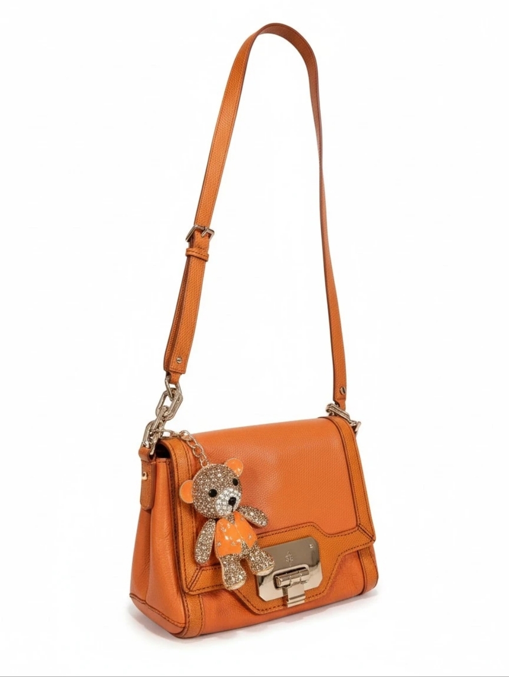 Cole Haan Persimmon/Orange Soft Smooth Leather Crossbody with Teddy Charm - Picture 3 of 6